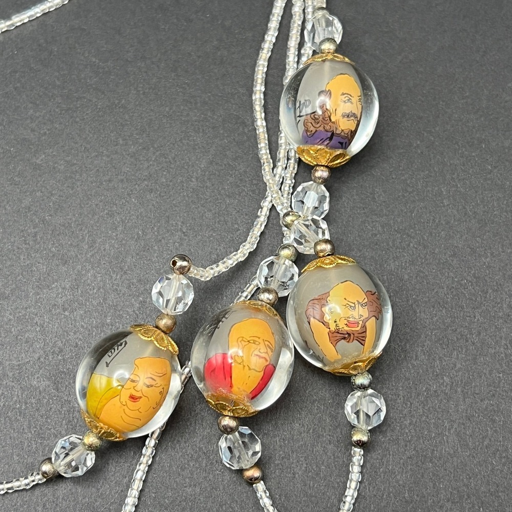 Vintage Beaded Necklace Reverse Hand Painted Glass Chinese Prayer Beads LONG 98"